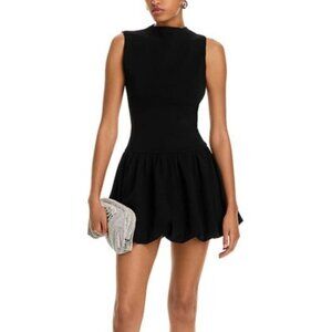 NWT Aqua Bloomingdales Ponte Mock Drop Waist Bubble Mini Dress Black Medium